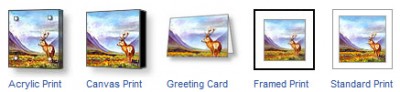 prints on paper, framed or unframed prints on canvas, prints on acrylic block and greeting cards too