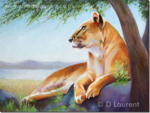 Summer Shade - Lion oil painting by Denise Laurent